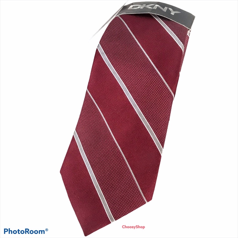 Tie Silk NWT Maroon Silver & White Striped